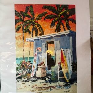 Tropical Beach Hut Painting with Surfboards